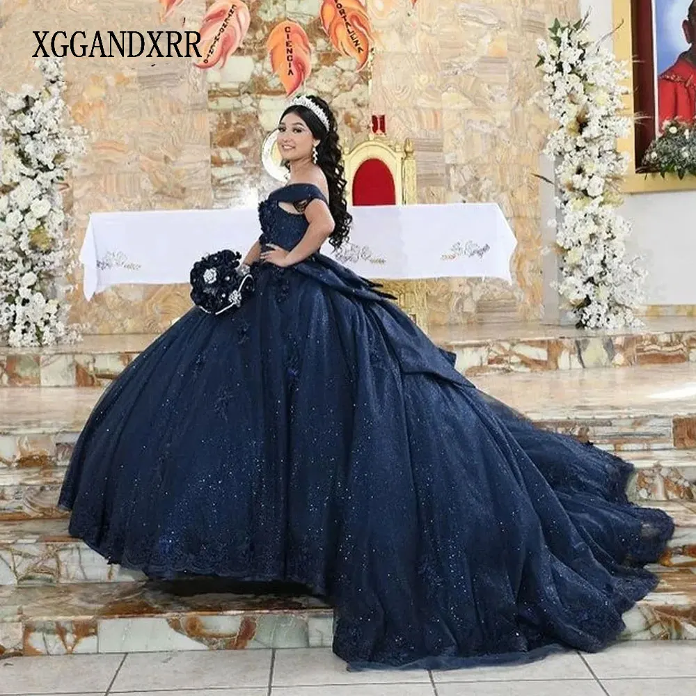 

New In Navy Blue Ball Gown Quinceanera Dress 2024 Ruffle Princess Tulle Vestidos De 15 Años Birthday Party Sweet 16 Dress 2024