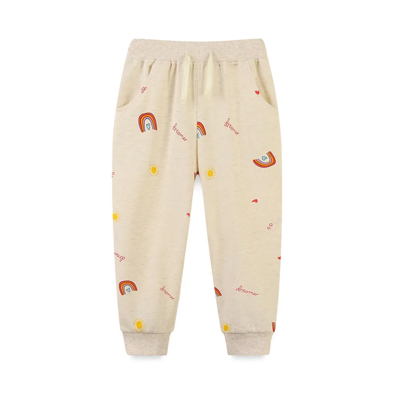 Jumping Meters 2-7T Girls Sweatpants Dogs Applique Children\'s Clothing Full Length Drawstring Animals Embroidery Baby Trousers