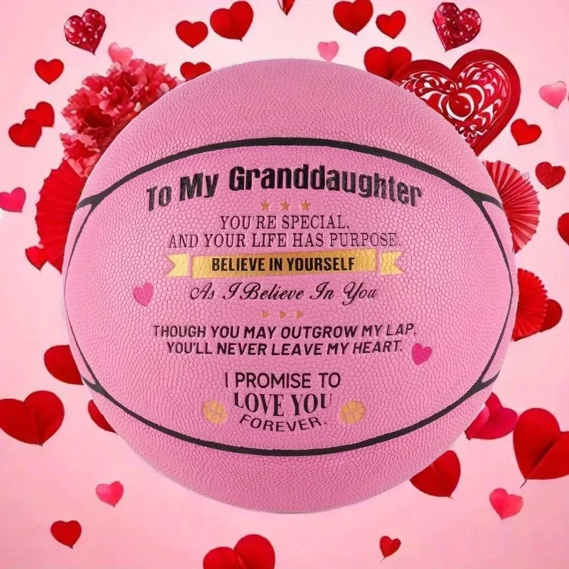 

Engraved PU Leather Basketball Gift with Pump, Birthday and Graduation Gifts, To My Granddaughter, Christmas, Size 7