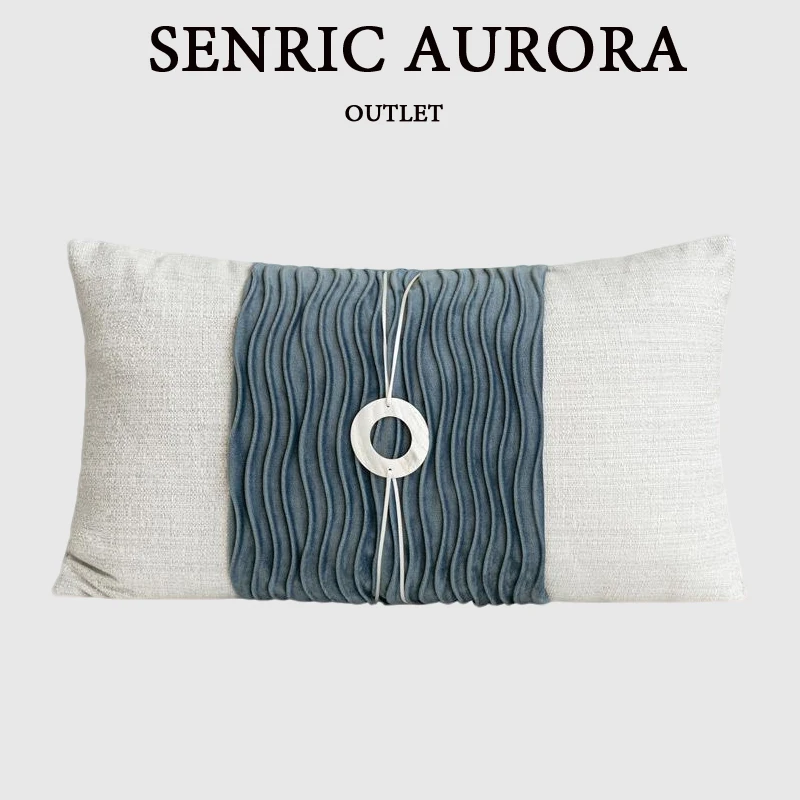 Luxury Cushion Cover Chinese Style Blue And White Spliced Waist Pillow Case With Pendant 30x50cm For Home Hotel Sofa Bed