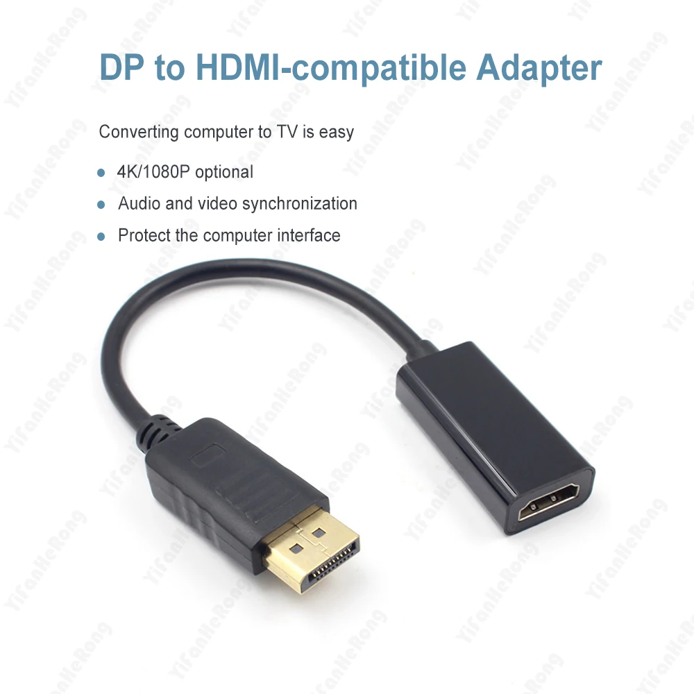 DP to HDMI-Compatible Adapter 4K Male to Female DisplayPort to HD Video Audio Adapter Cable Converter for PC TV Laptop