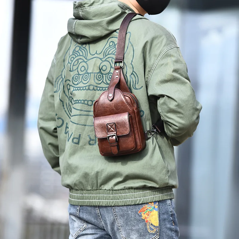 Casual Retro Men's Chest Bag, Large Capacity Waterproof Crossbody Bag, High-end Feeling Shoulder Bag, Single Shoulder Men