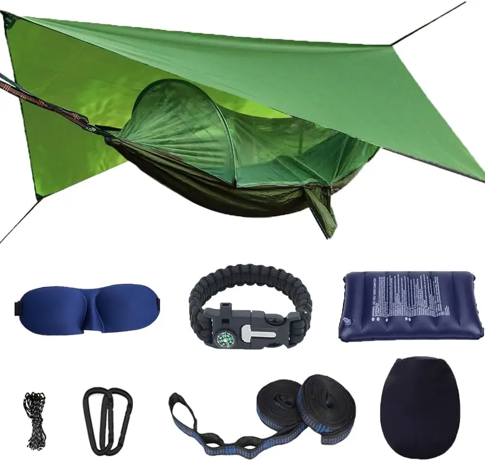 

Camping Hammo With Mosquito Net And Rain Fly - Travel Hammo Bug Net - Hammo Tent For Outdoor Hiking Backpacking Travel Camping