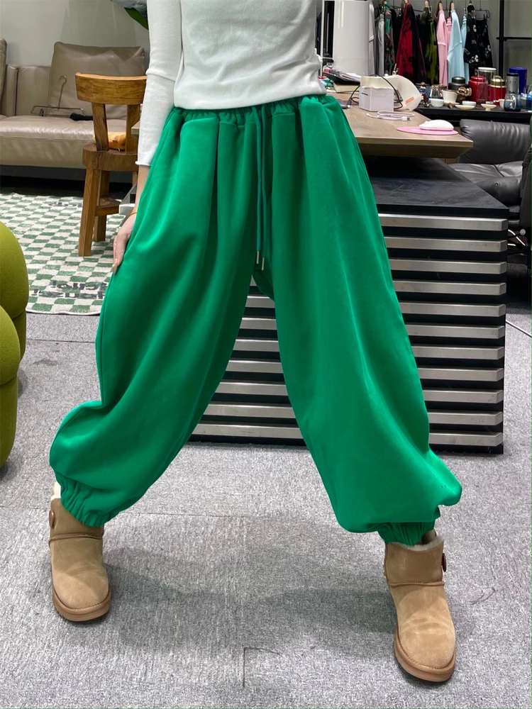 شتاء جديد عالية الخصر الرياضة عداء ببطء سراويل تقليدية فضفاضة فانوس سراويلي حريمي النساء الصوف Sweatpants السراويل العصرية النساء #1