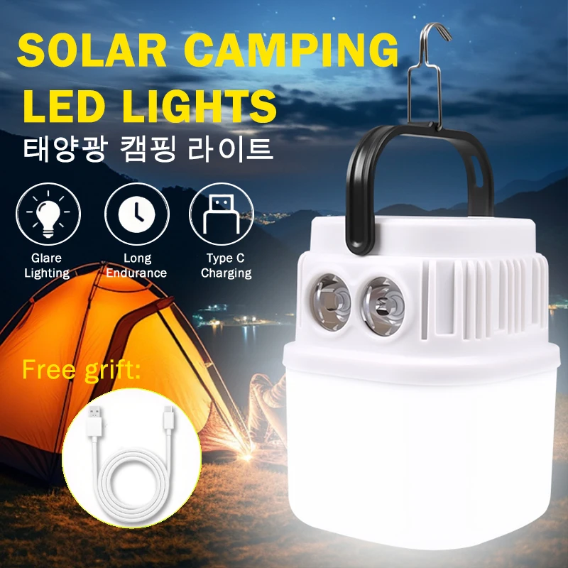 

Solar Light Bulb Solar LED Camping Light USB Rechargeable 6Lighting Modes Tent Hanging Flashlight for Outdoor Hiking Emergency