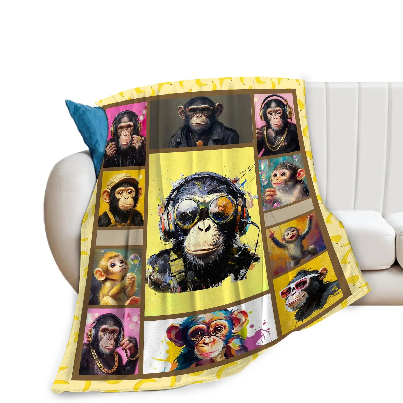 

Chimpanzees Blankets for Teens Lightweight Cozy Plush Throw Personalized Forests Animals Themed Blankets for Bedroom Living Room