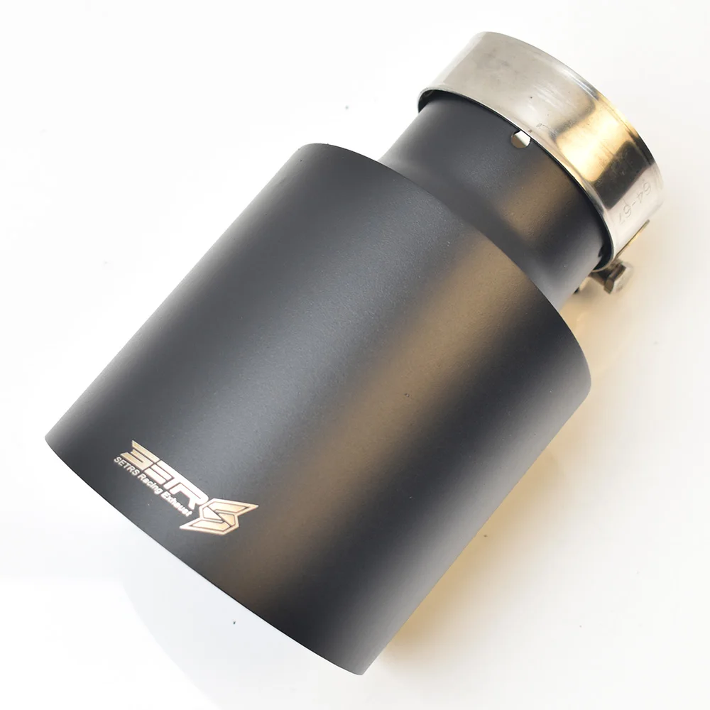 Setrs Universal Stainless Steel Car Muffler Matt Black Slash Cut End Pipe Automotive Accessory