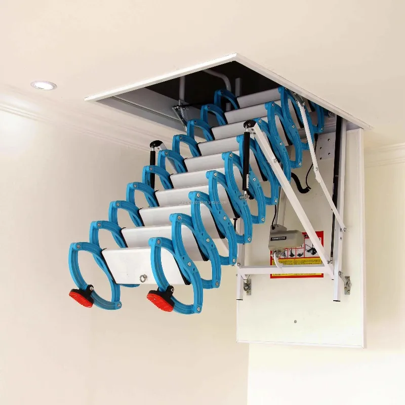 Customized Automatic Electric Lift Aluminum Steel Attic Telescopic Scissor Hatch Ladder Ceiling Hidden Stairs
