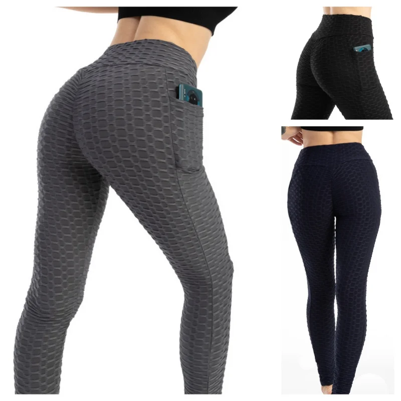 

Women's Fashion Bubble Puff Yoga Leggings - High Elasticity Butt-Lifting Slimming Sweat-Absorbent Tights with Pockets
