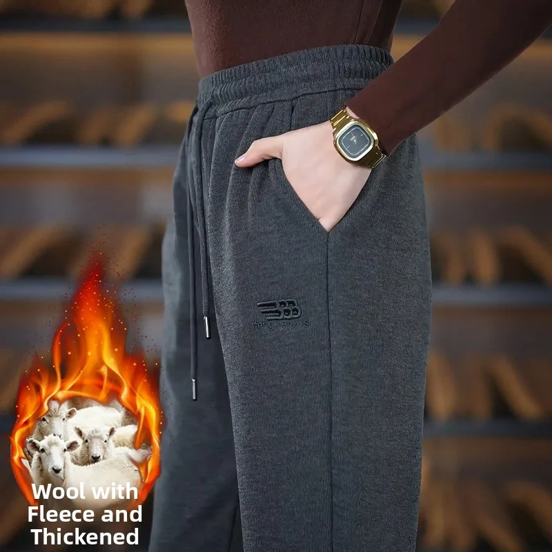 

Мужские повседневные брюки Busin: модные, с завязками, на флисовой подкладке, прямого кроя, длинные, осенне-зимние, из шерстяной смеси