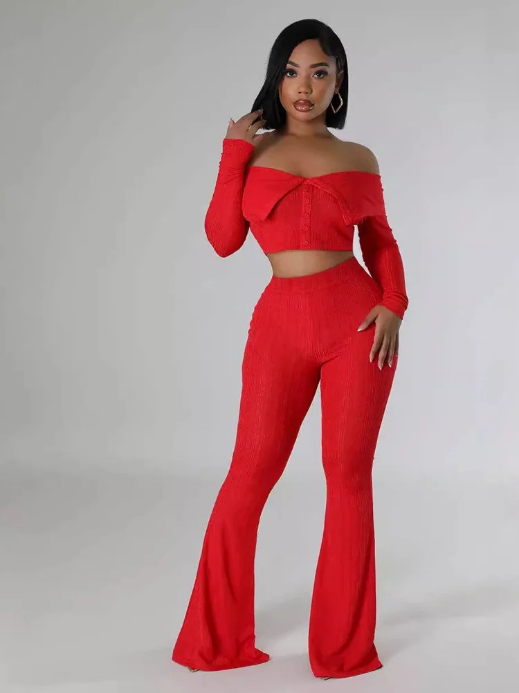 Wmstar Women Two Piece Set Pants Sets Casual Off ShoulderTop Bodycon Stretch Fall Clothes New Style Wholesale Dropshipping