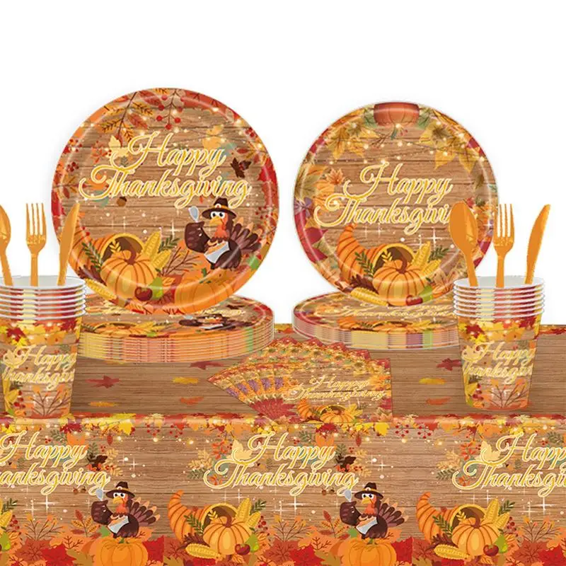 20pcs Thanksgiving Party Tableware symbolic Orange turkey pumpkin Thanksgiving decoration for festive party accessories