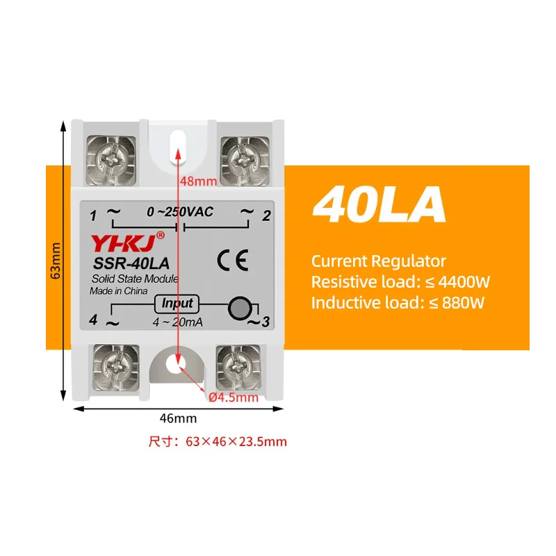 SSR-40LA Input 4-20mA SSR Solid State Relay Current Type Regulator Voltage Regulatora 250VAC Module Input