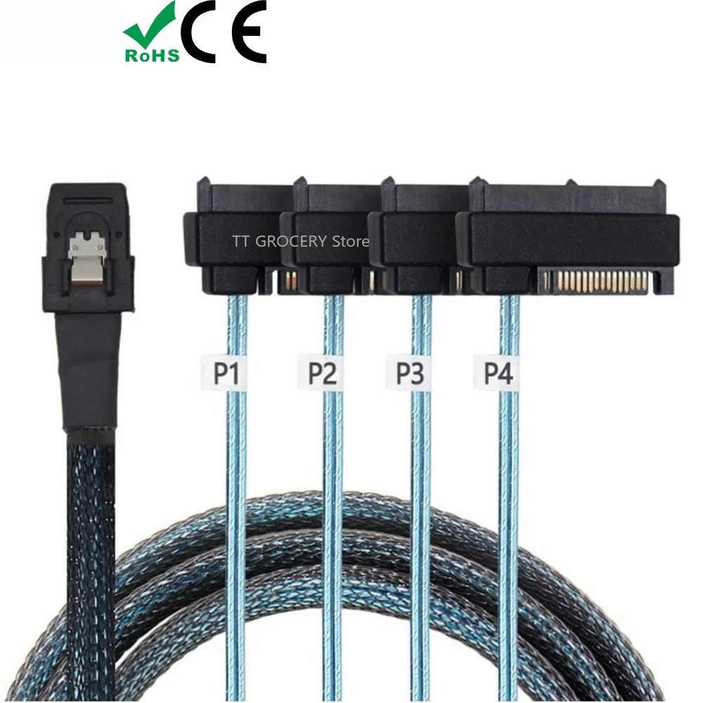 0.5M/1M Mini SFF-8087 To 4 SFF-8482 SATA 29+15P Connectors with SATA Power Cable Computer Office Supplies