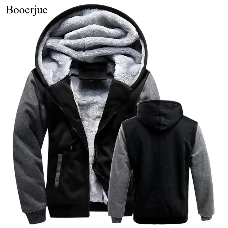 Winter Jacket Men Warm Coat Thick Fleece Male Zipper Hooded Jackets Casual Hooded Sportswear Outerwear Long Sleeves Sports Hoody