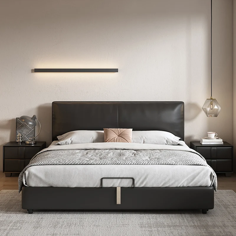 

Leather Luxury Bed Modern Aesthetic Unique Headboard Bed Multifunctional Double Cama De Lujo Para Dormitorio Bedroom Furniture