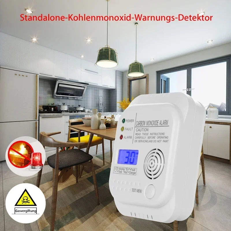 Rilevatore di monossido di carbonio CO rilevatore di allarme sensore di allarme per la sicurezza domestica avverte sia acusticamente che otticamente