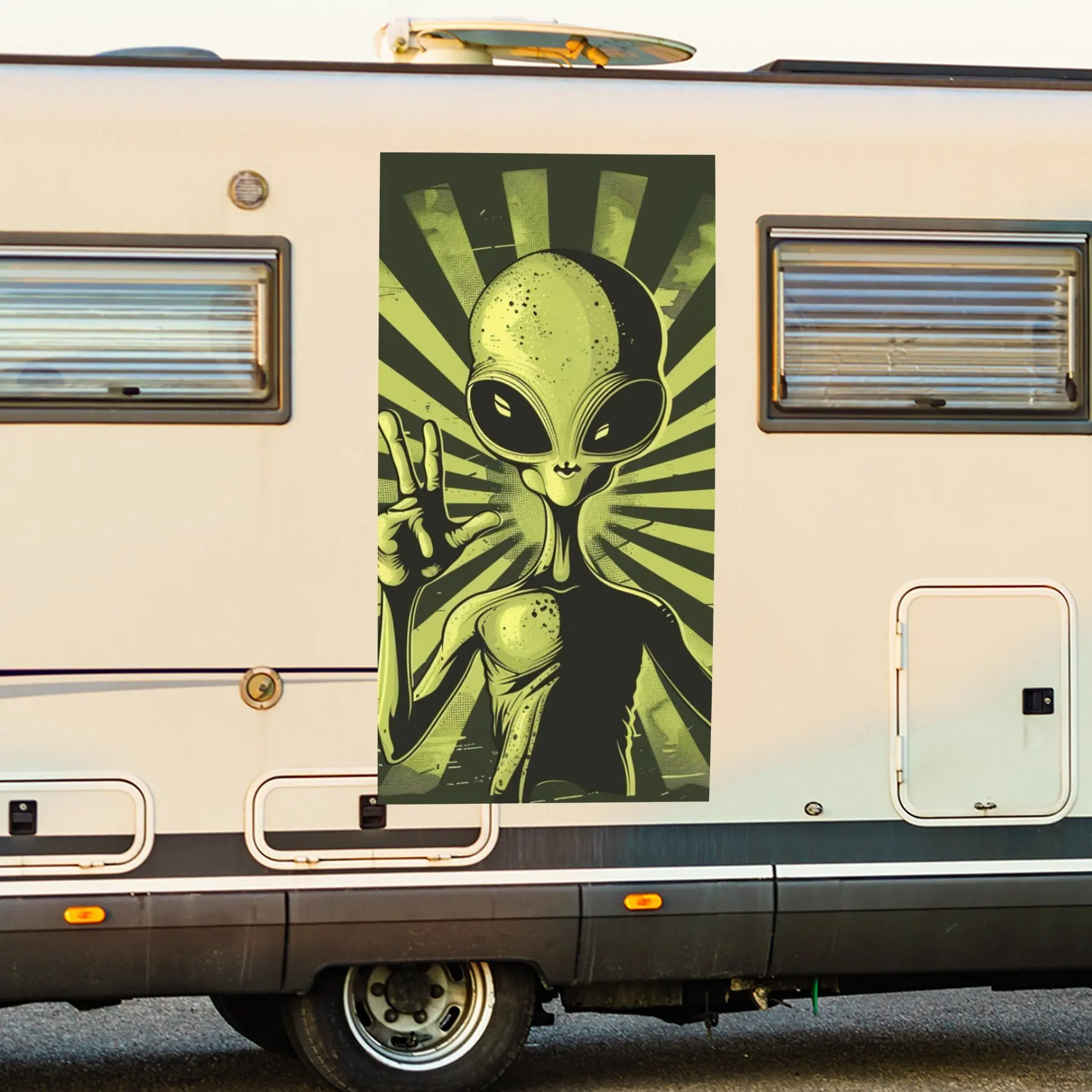 

Alien Peace Sign Decal,Vinyl Decal for motorhome car door, Waterproof Self-Adhesive Vinyl Stickers for Vehicle Tail and Bumper,