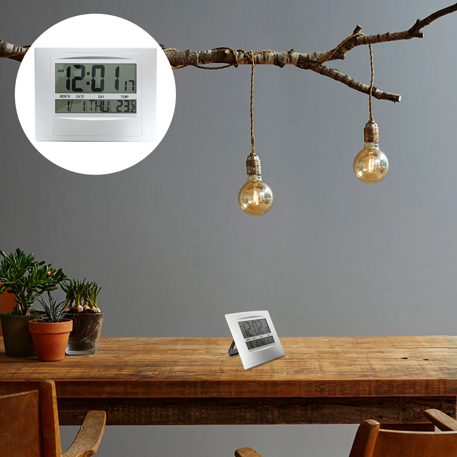 

Digital Thermometer Humidity Meter Large LCD Display Clock Calendar Indoor Hanging Wall Table Home Office Decor