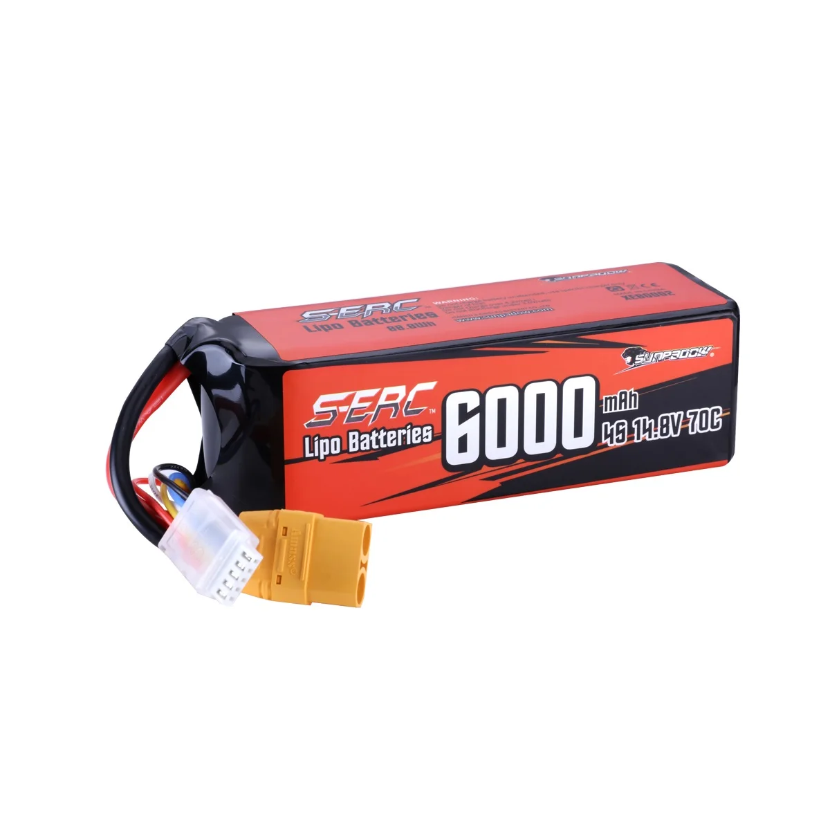 SUNPADOW 4S Lipo Battery 14.8V 6000mAh 70C with XT90 T Connector for RC Buggy Truggy Vehicle Car Truck Tank Racing Hobby
