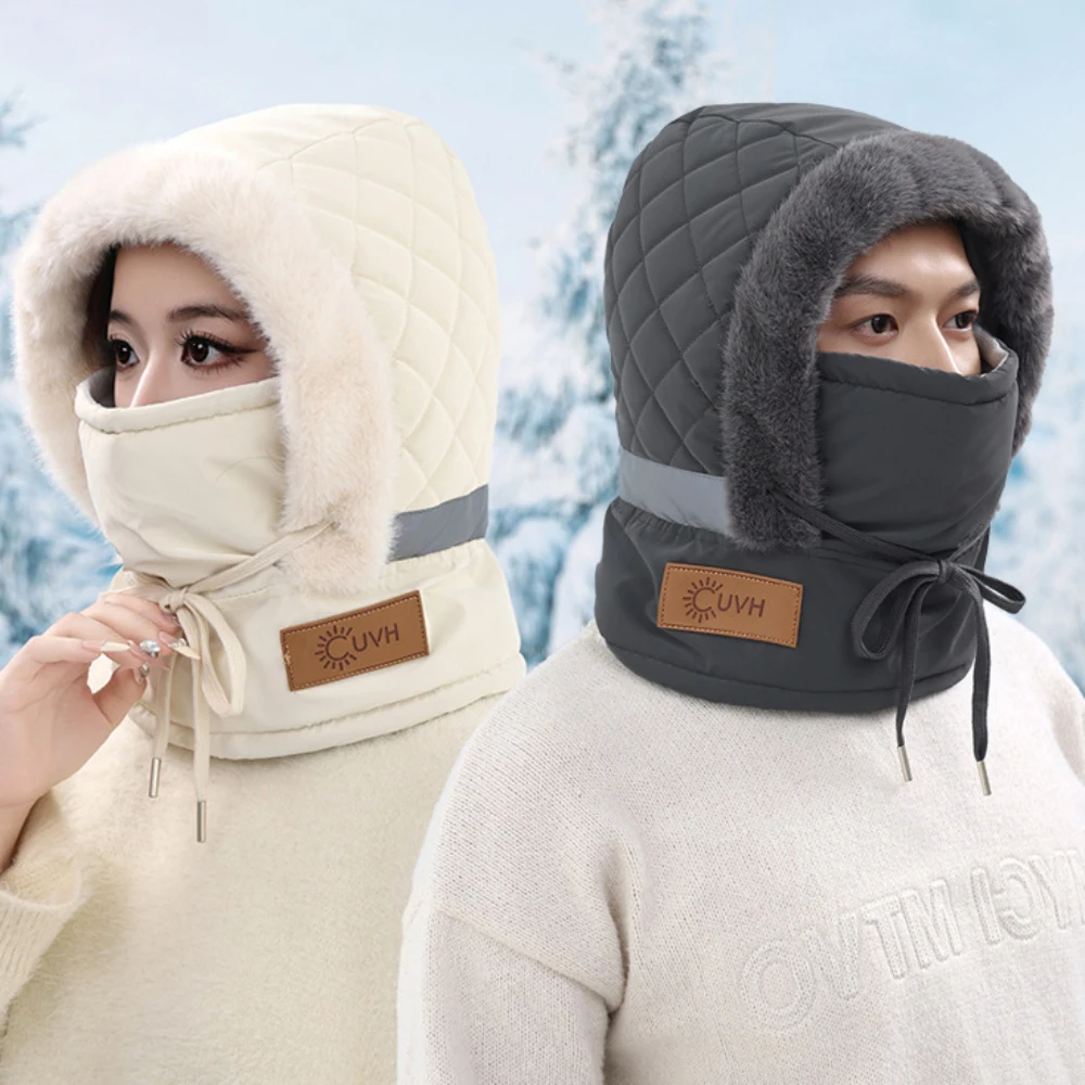 

HT4880 Thick Warm Winter Hats for Men Women Windproof Riding Snow Ski Earflap Cap 2 in 1 Lady Hat Scarf Male Female Russian Hats