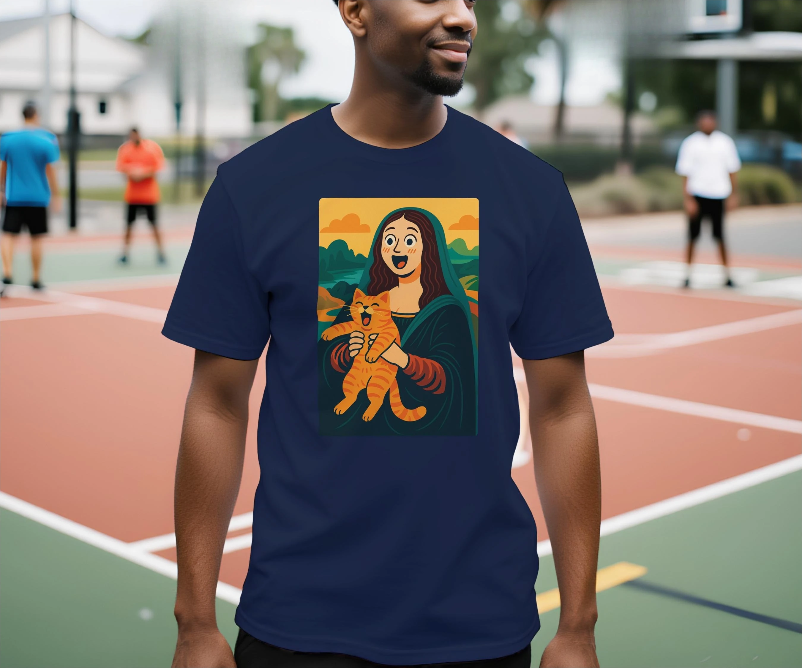 New Mona Lisa Cat T-Shirt | Funny Art Parody Tee - Gift for Cat Lovers Graphic T Shirts Retro Streetwear High-quality Men Tee