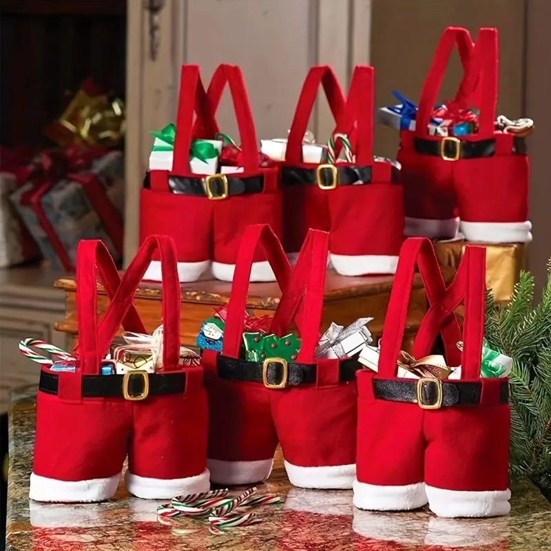 

6 Pcs Holiday Christmas Candy Bags - Santa Claus Pants Style, 6.69*9.05in, Perfect for New Year and Christmas Gifts