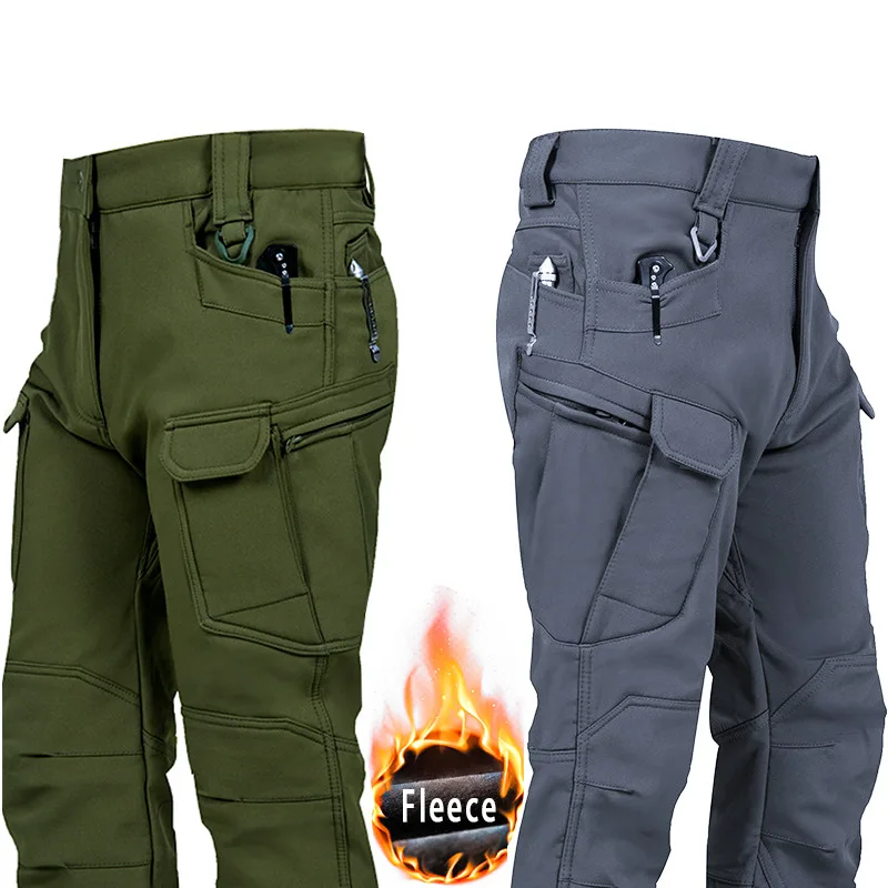 Mens Outdoor Assault Pants Soft Shell Tactical Fleece Warm Casual Work Thickened Mountaineering Trousers