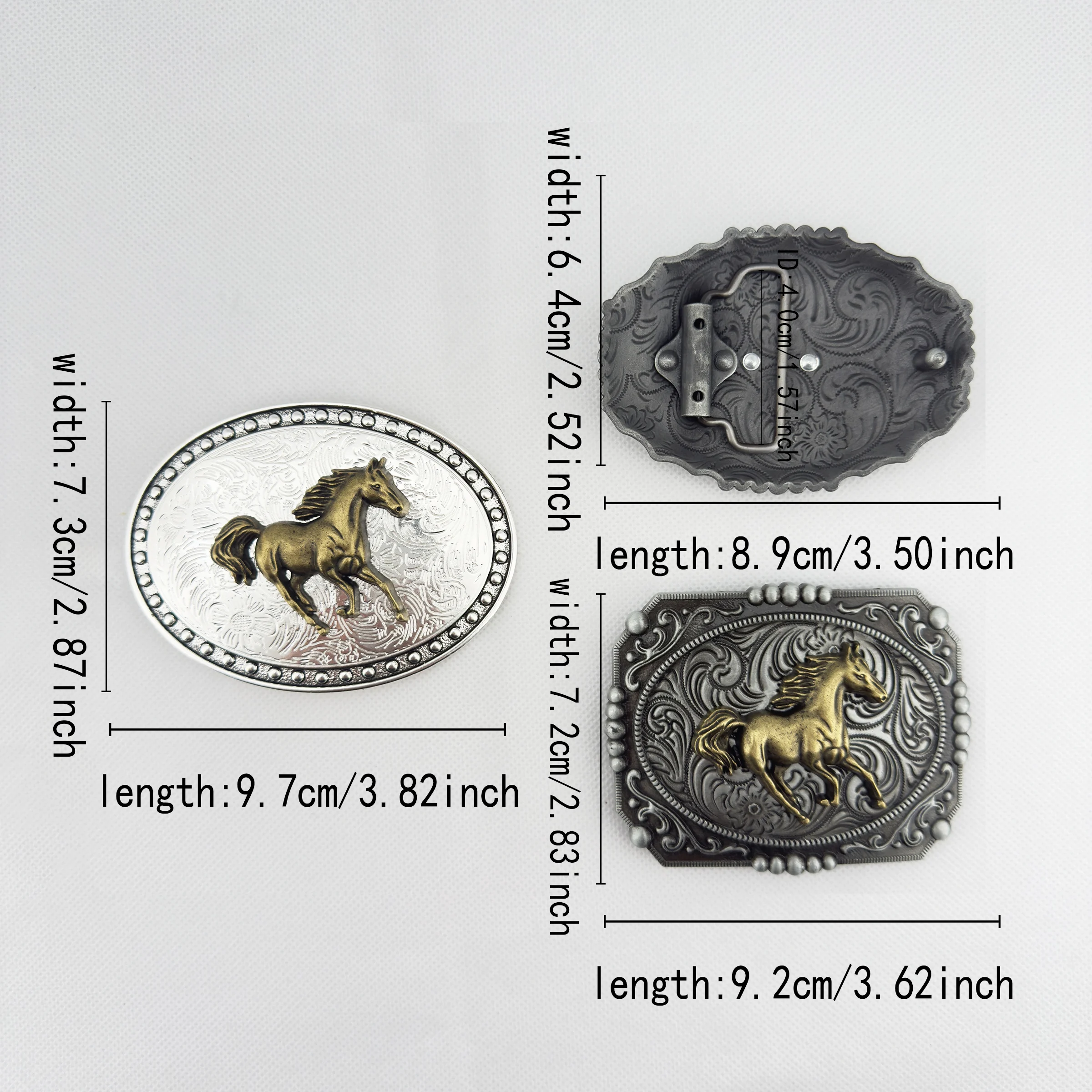 النمط الغربي سبائك الزنك رأس الحصان رأس البقرة تنقش مشبك حزام متعدد الاستخدامات للرجال والنساء