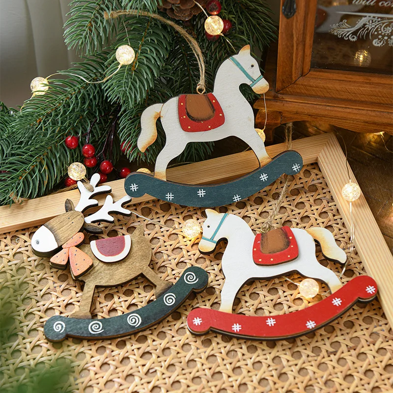 

Christmas Wooden Horse Pendants Cute Xmas Tree Hanging Ornaments DIY Crafts for Home Christmas Party New Year Gifts Decorations