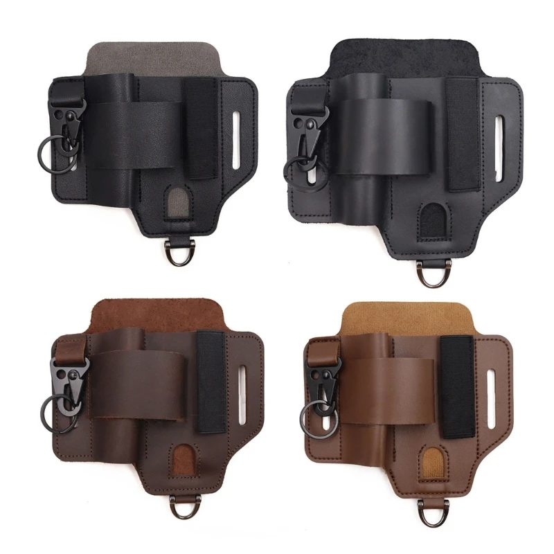 F1FD Multitool Sheath Pocket Organizers With Key Holder Tactically Tool Holsters Leather Belt Sheath Hanging Waist Belt