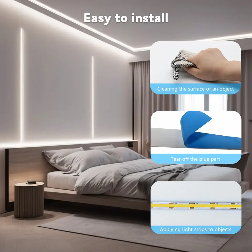 أضواء LED شريطية COB خافت إضاءة يعمل باللمس شريط ثنائي مرن 5V USB إضاءة خطية داخلية مصباح للغرفة إضاءة خلفية للتلفزيون والمرآة زينة جدارية - 5