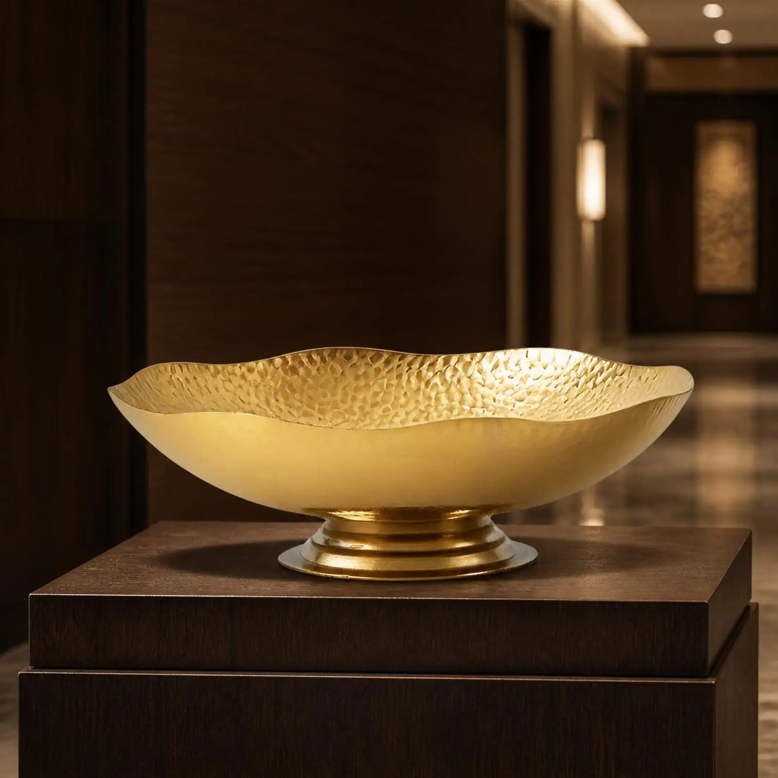 Sculptural Gold Metal Tray Decorative Fruit Bowl Pedestal Stand for Countertop Console Table Display Piece