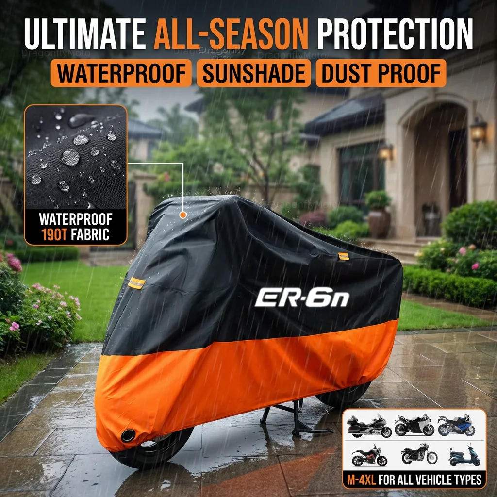 

For Kawasaki ER6N ER 6N ER-6N 2006-2016 2013 2014 2015 Motorcycle Cover Thick 210D Waterproof Outdoor Uv Protective Dust Rain