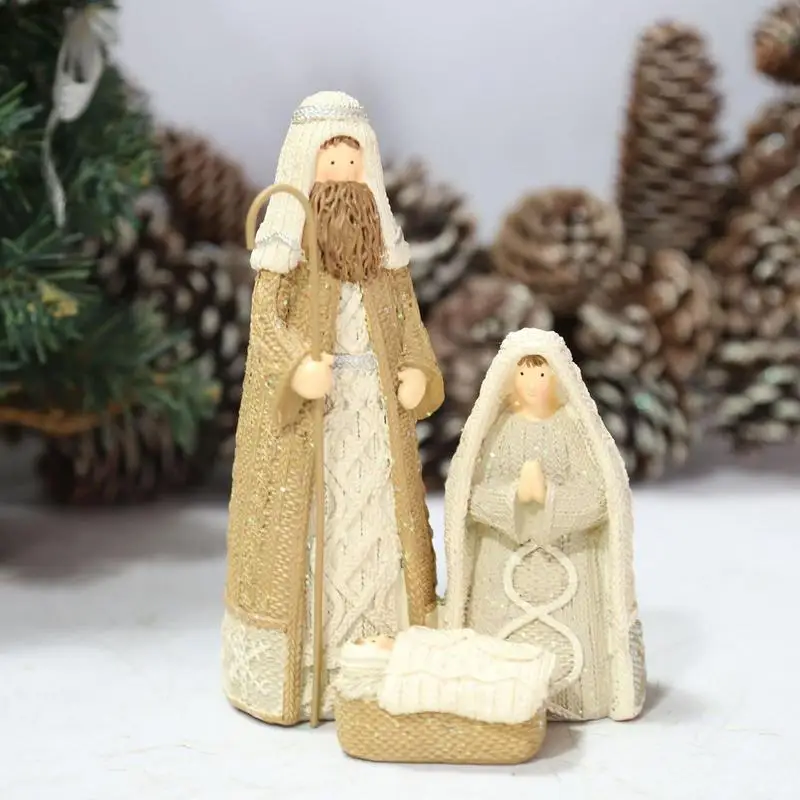 Patung Natal Adegan Kelahiran | Patung Nativitas Halus Patung Dekorasi Natal Patung Keluarga Kudus | Resin Nati