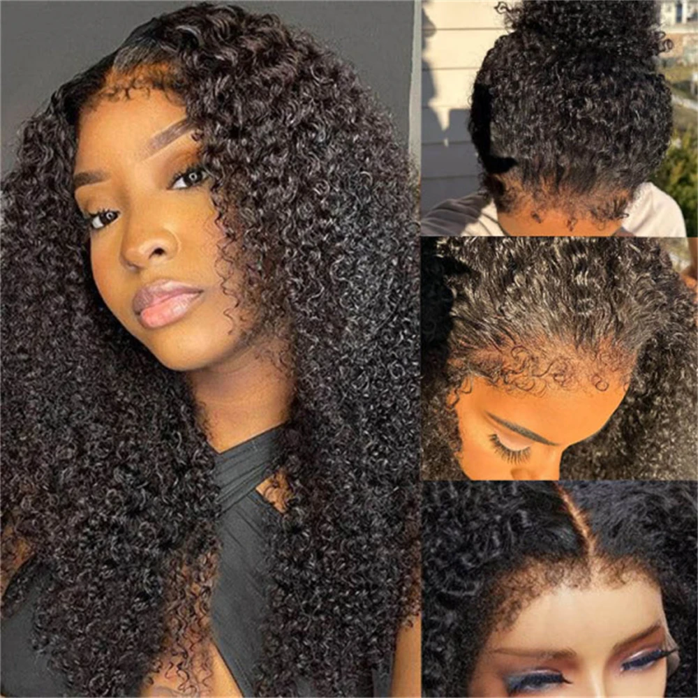 

180% Density 4C Kinky Curly Edges Hairline Water Wave 13X6 360 Lace Front Wigs Transparent Lace Frontal Wigs Remy Human Hair