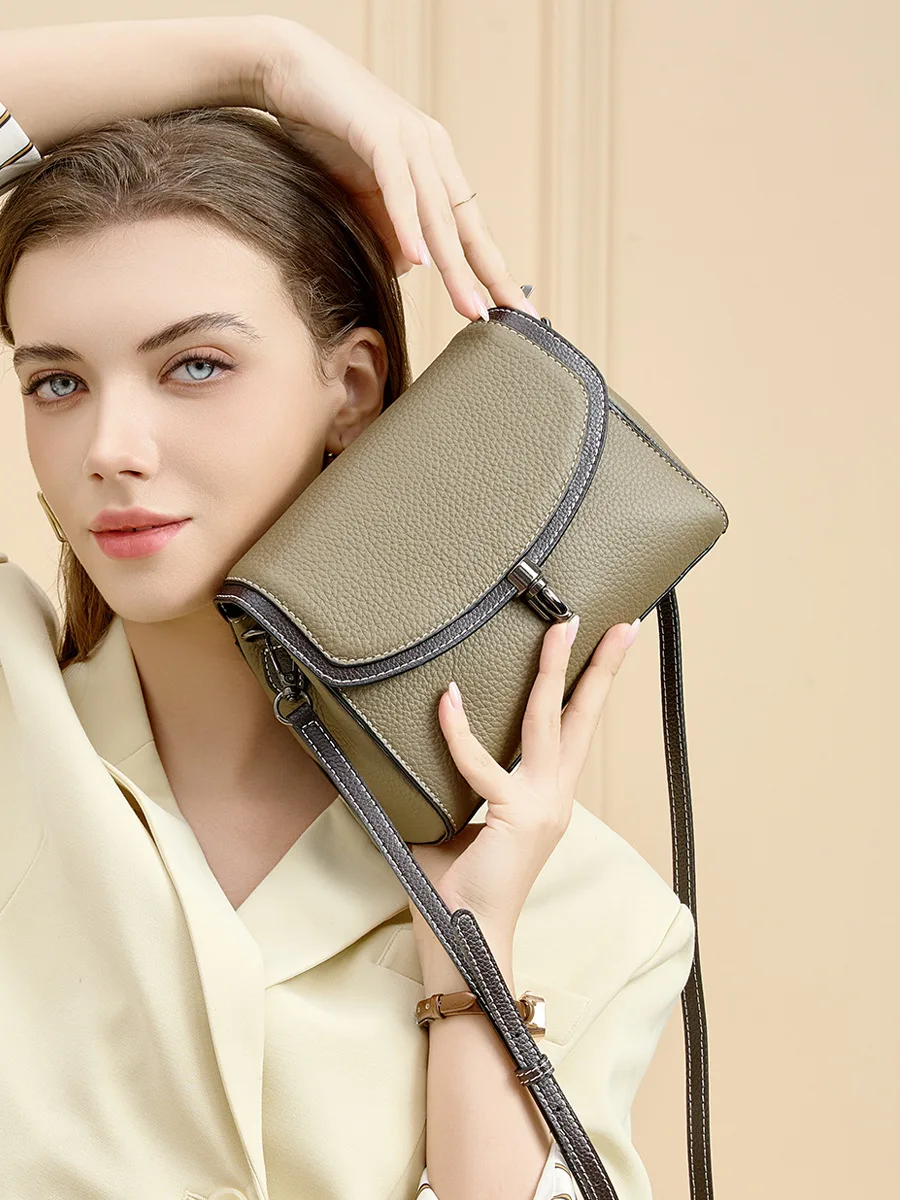 

100% Genuine Leather Women's Small Square Crossbody Bag First layer Cowhide Versatile Handbag For Women Single-shoulder Bag