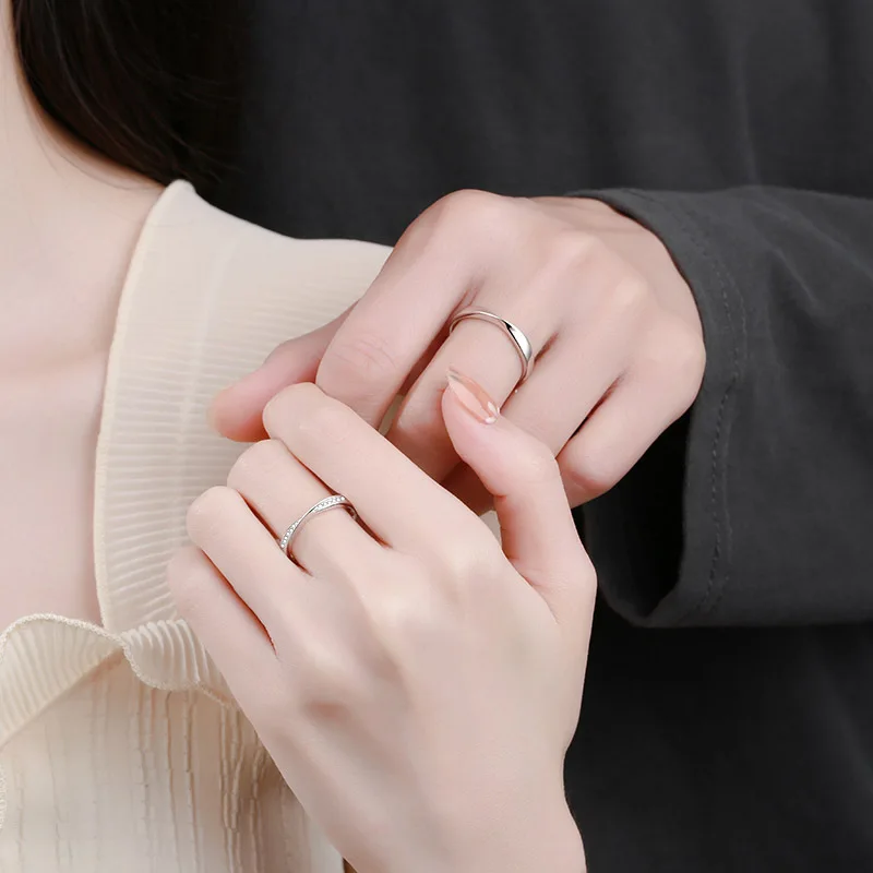 Syoue Cincin Pasangan untuk Wanita Pria, Cincin Uniseks Berlapis Emas Putih Hadiah Hari Valentine 100% 925 Perak Murni