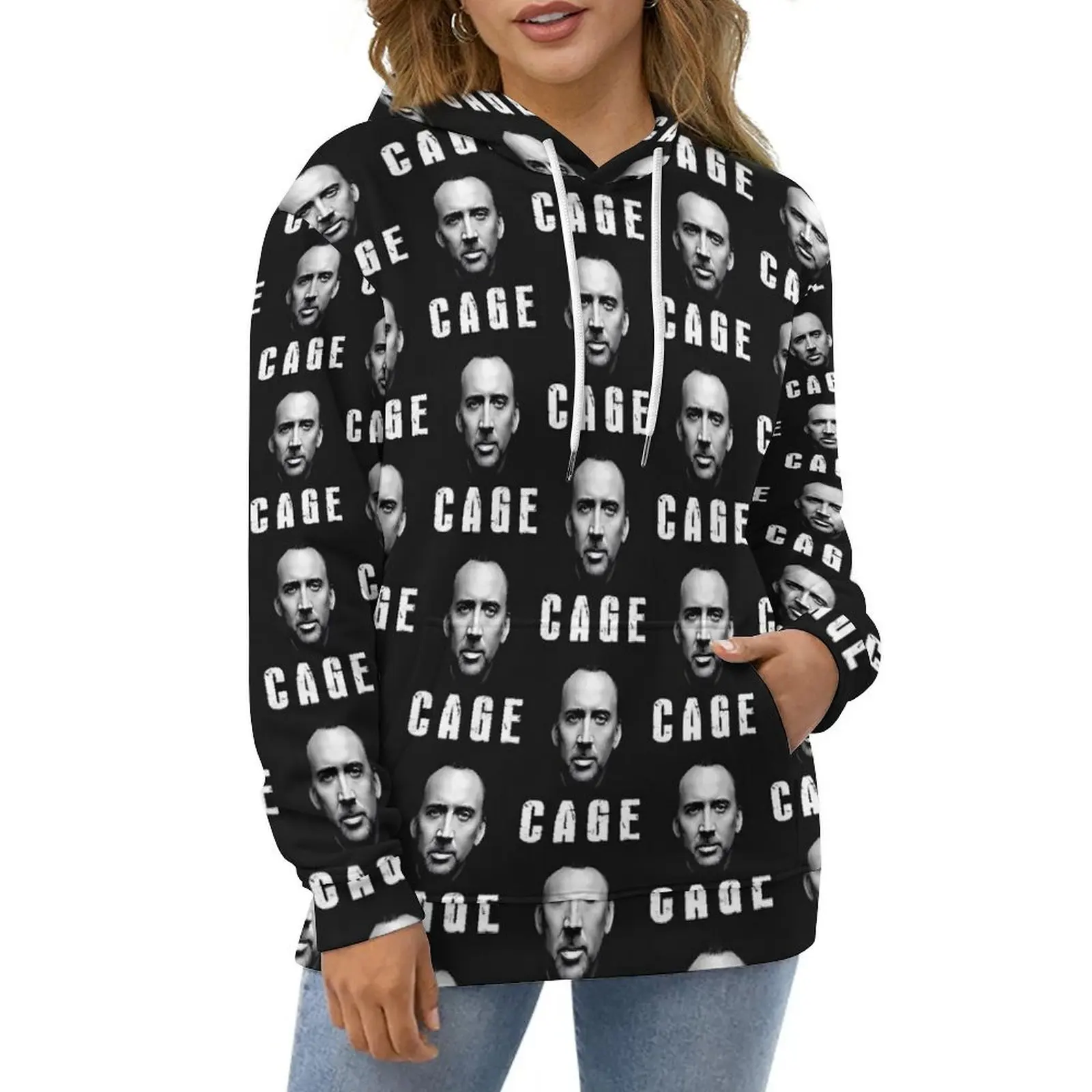 Nicolas Cage Print Hoodies  Street Fashion Oversized Hoodie Women Long Sleeve Trendy Pattern Casual Hooded Sweatshirts