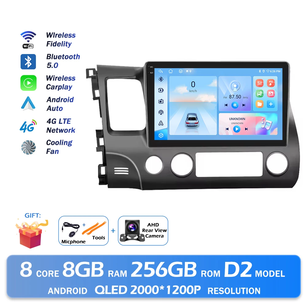 Android 16 Bluetooth Voor Honda Civic 2006-2011 Autoradio Intelligente Multimedia Speler Auto Draadloze CarPlay WIFI 4G DSP GPS