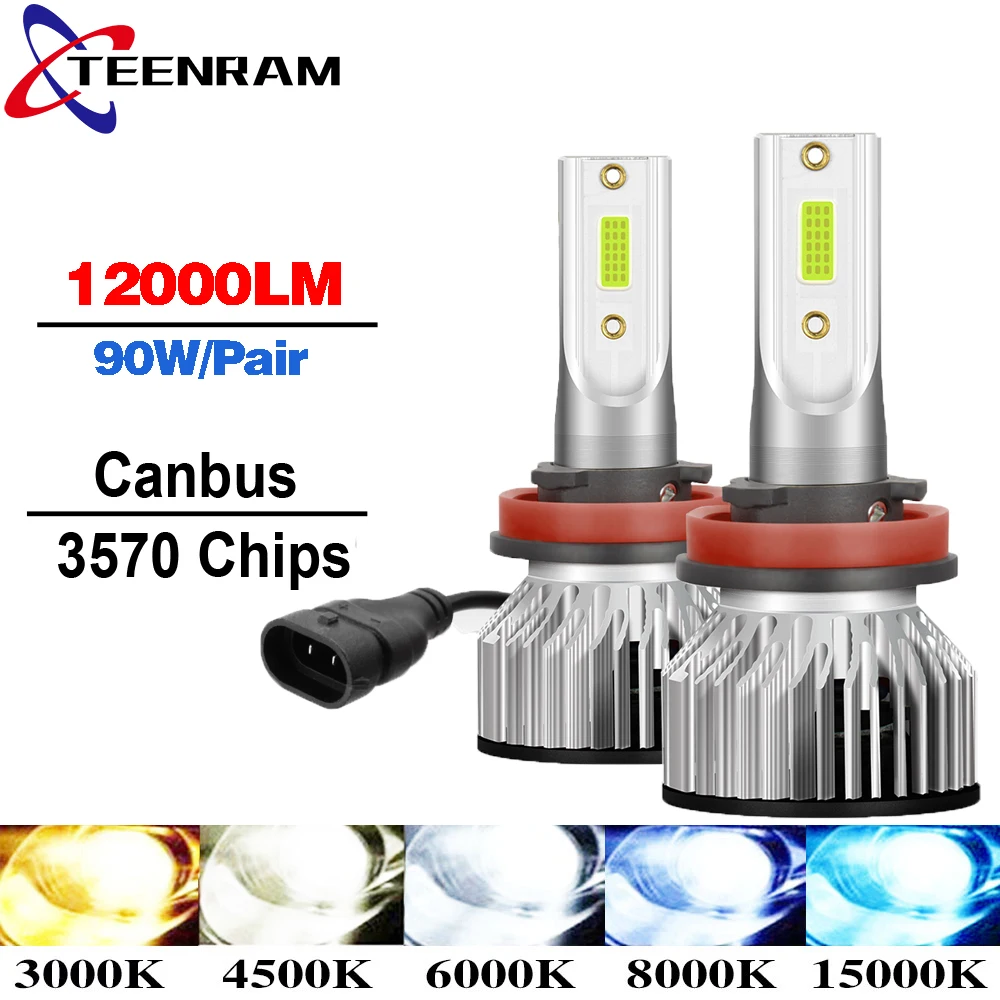 4500K 6000K 8000K HB3 HB4 9005 9006 H1 H7 H4 H11 9012 Bulb Canbus Led Lamp CSP 3570 Car Headlight Fog Light 90W 12000LM