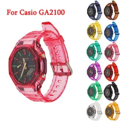 Transparent Resin Case+ Strap For Casio G-SHOCK GA-2100 Bracelet Band 19 Colors Rainbow Bezel/Case Belt Watchband Accessories