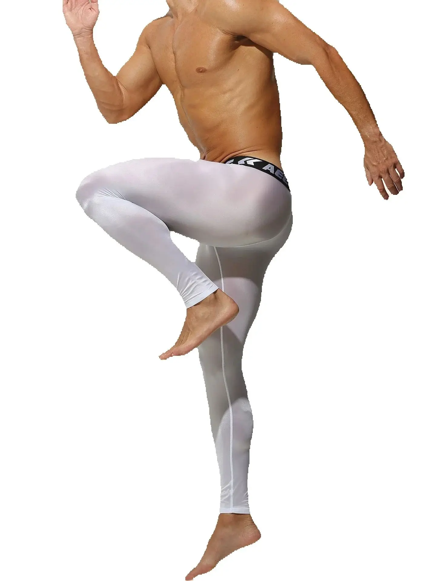 unique Hot pants men's leggings single piece tight ultra-thin elastic ice silk fully transparent transparent fitness shorts