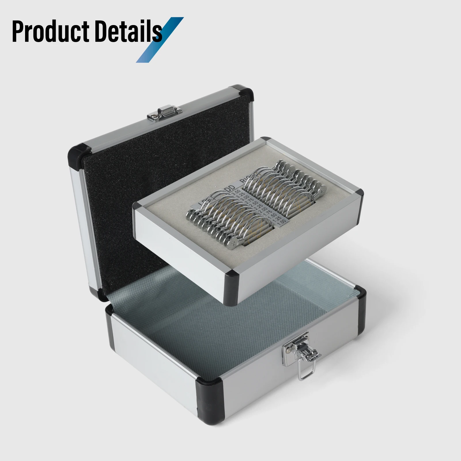 Progressive Optometrie-Testlinsen-Set – 22-teiliges Aluminiumgehäuse mit ADD +1,0 bis +3,5D-Metallöffnungsringe für den genauen Sehtest – Detail 8