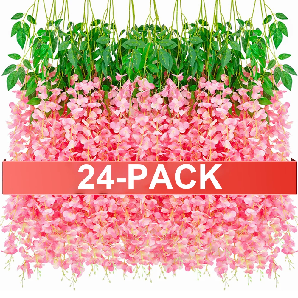 24PCS kunstmatige blauweregen bloemen hangende slinger nep klimop wijnstok bloem string voor boog bruiloft thuis kamer decoratie bloem