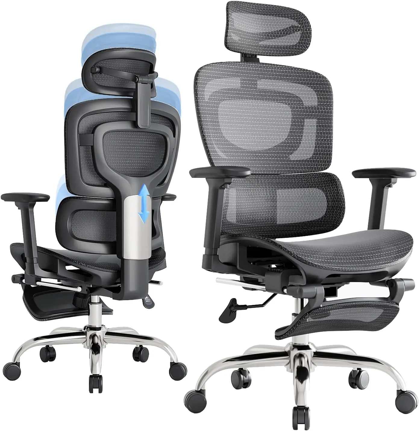 Ergonomic Office Chair, Adaptive Lumbar Support, SGS Class 4 Gas Clylinder 400 LBS Capacity，3D Headrest & Armrest and