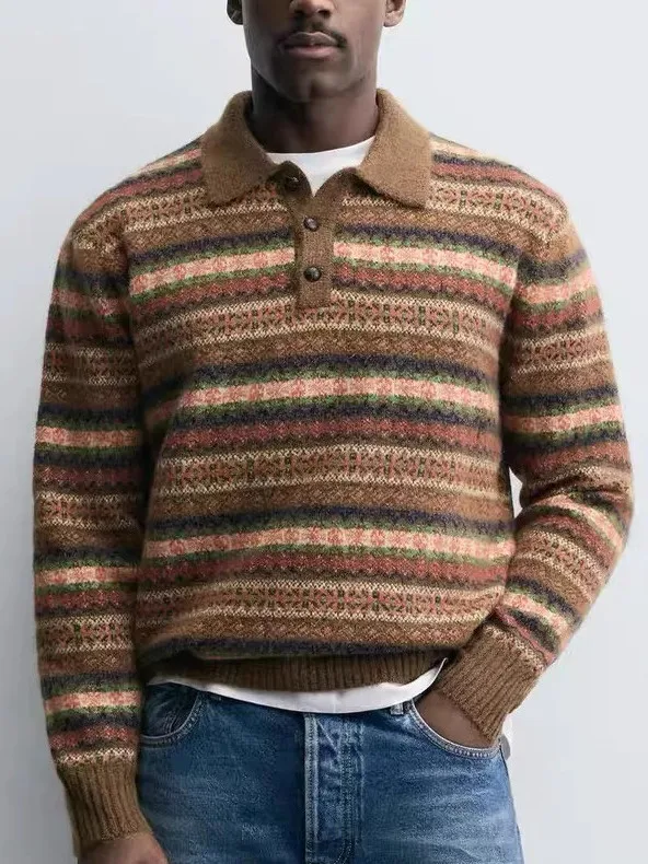 

Новый мужской вязаный свитер, повседневный длинный свек, отложной воротник, вышивка, осень-зима, свободный крой, удобный крой