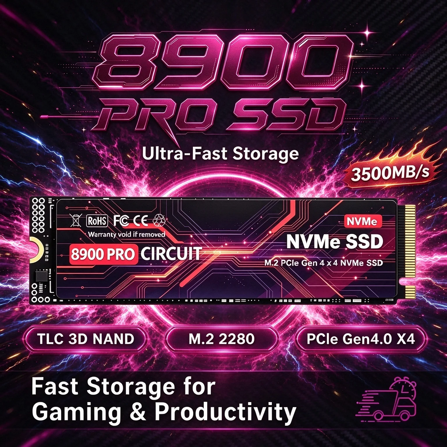 500GB to 4TB Storage Upgrade 8900PRO M.2 NVMe SSD PCIe Gen4 Up to 3500MB/s TLC 3D NAND Internal Drive for Desktop Laptop