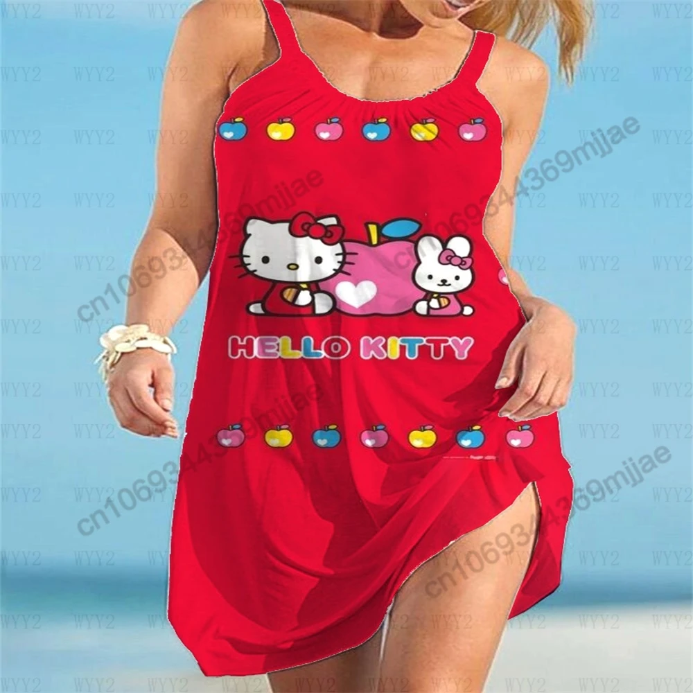 Top de cuello redondo para mujer, ropa de verano de HelloKitty, Tops, vestidos de playa, ropa de mujer Zevity, camiseta Y2k para mujer