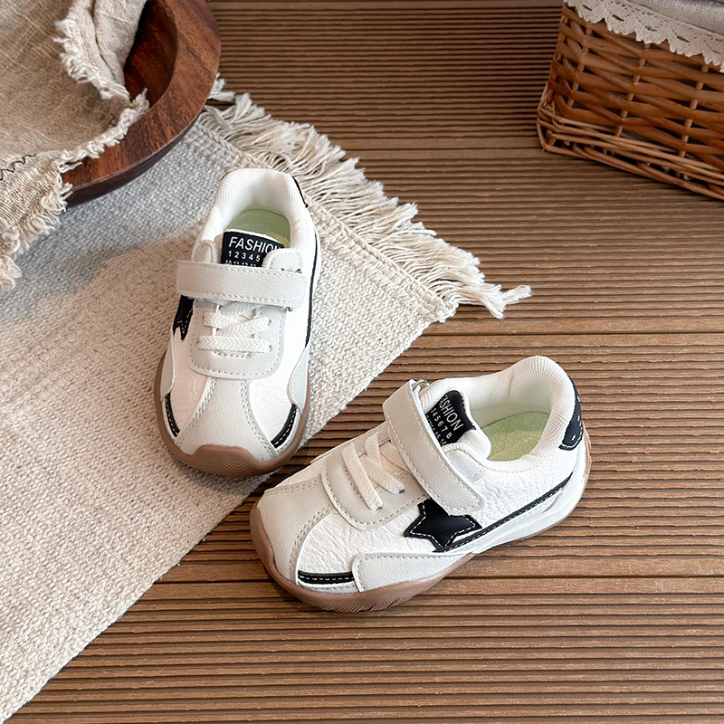 Boys Girls Cute Star Decor Casual Shoes Single Hook and Loop Strap Lightweight Flexible Sole Kids Baby Daily Outdoor Sneakers